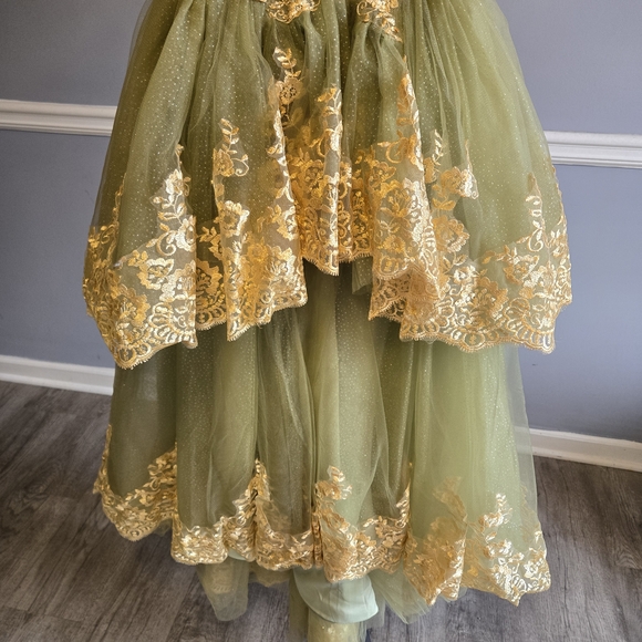 Elegant Green and Gold Kids Costume Dress - Picture 4 of 7